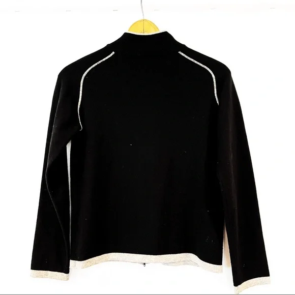 Cashmere and Silk Black Zip Front Sweater Black Gray Small Made in Italy - Picture 6 of 9